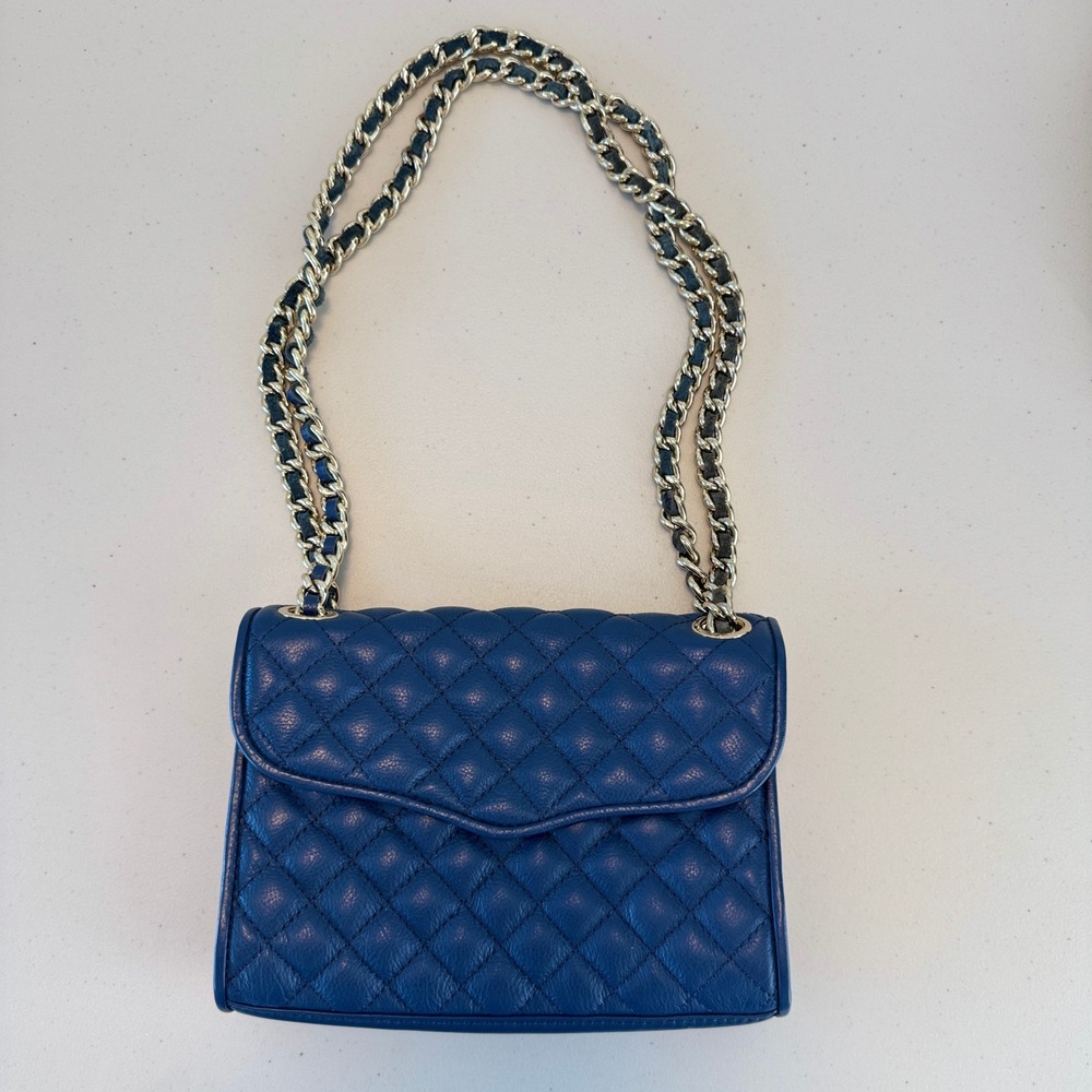 Rebecca Minkoff Blue Quilted Leather Shoulder Bag Chain Strap Magnetic Closure - Picture 3 of 16